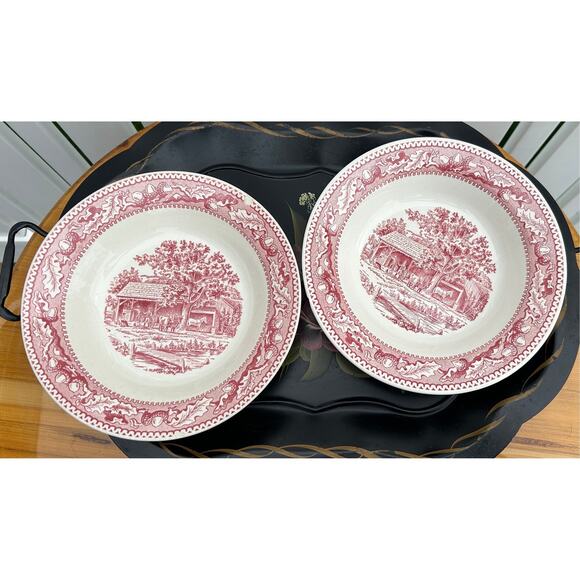 Set of 2 Soup Bowls Memory Lane Pink and White Gift Royal China USA - Picture 4 of 9